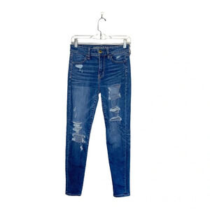 American Eagle Medium Wash Distressed High Rise Skinny Jeans 2 Short Women’s